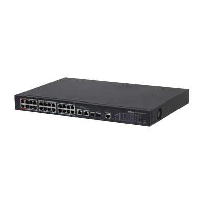 DH-PFS4226-24ET-240_View_Rear-logo1_thumb 24-port 100 Mbps + 2-port Gigabit Managed PoE Switch